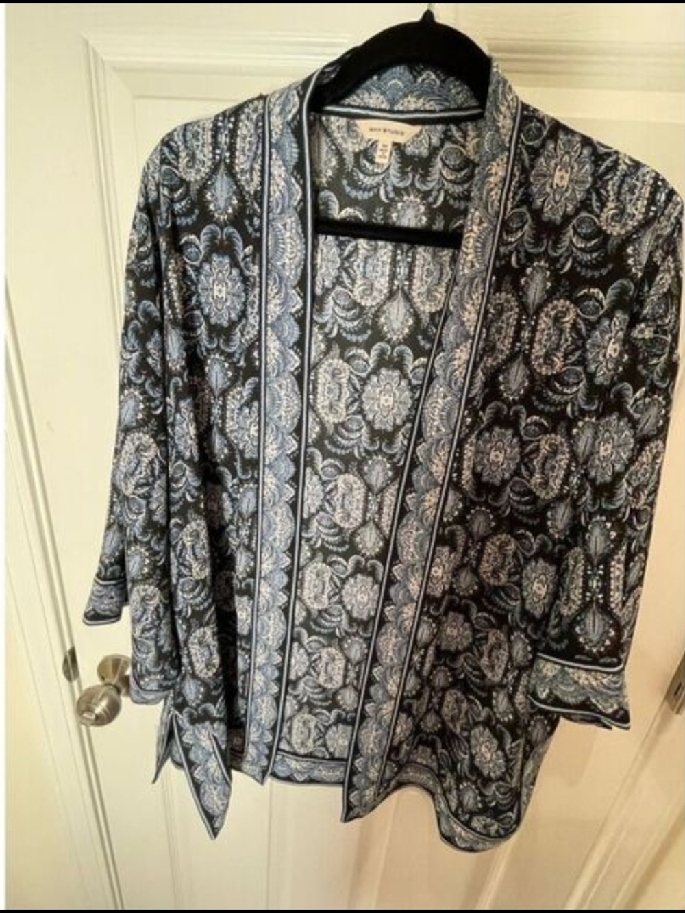 Max Studio Black and Blue Paisley Open Kimono